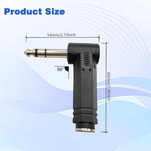 Adaptador estéreo ángulo 90° 6.35mm macho a hembra, 2 piezas miniatura 4