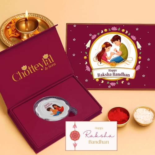 Image of 999.9 Pure Silver Happy Raksha Bandhan Coin for Brother, Silver Rakhi Coin for Gift, Rakhi Gift for Sister (Pack of 1, 5 Gram)