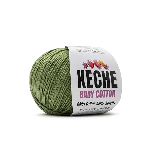 Image of Keche Baby Cotton, 60% Cotton 40% Acrylic Yarn, Soft Cotton Yarn for Crochet and Knitting, Amigurumi Yarn 1 Skein /Ball 1.76 Oz (50g) / 180 Yrds (165m) - Olive Green