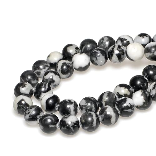 MJDCB Natural Round Stone Beads 6mm Black White Zebra Jasper Loose Gemstone Beads for Jewelry Making Bracelet Necklace 60pcs - Image 3