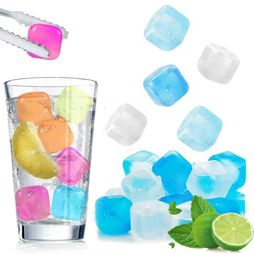 24個セットアイスキューブ 溶けない氷 プラスチック製の氷 繰り返し使用可能 飲み物が薄まりません カラフル 冷凍可能 プラスチック BPAフリー 洗えるフェイクアイスキューブのサムネイル