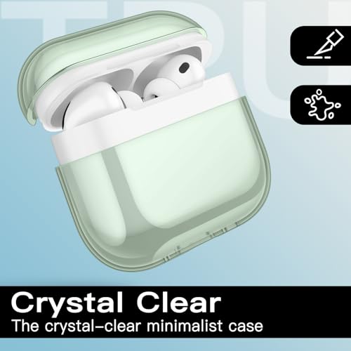 JETech Klare Hülle für AirPods Pro 3 (2025) mit Schlüsselanhänger, Hochtransparentes Weiches TPU, Stoßfest Schützend (Transparentes Grün)