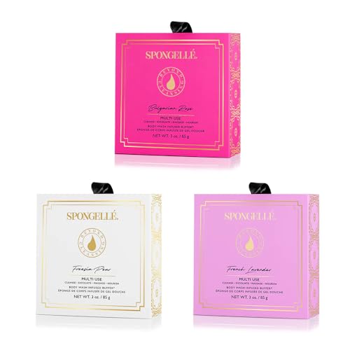 Spongell Wild Flower Bath Sponge with Box Bundle Mothers Day Gift | Bulgarian Rose French Lavender Freesia Pear | Built-in Body Wash & Body Scrubber Shower Loofah Sponge for Women | 14+ uses