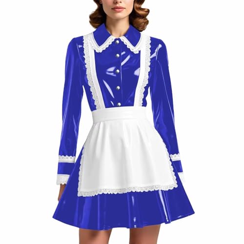 Robe en cuir PVC uniforme de soubrette ajusté pour taille marquée