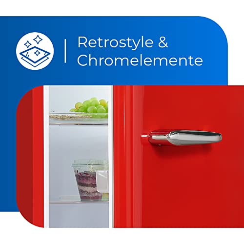 Exquisit Retrokoelkast RKS100-V-H-160F rood | staand apparaat | 94 l volume | rood | retro | deurplanken en glazen planken | koelen | LED-licht | vrijstaand - Afbeelding 6