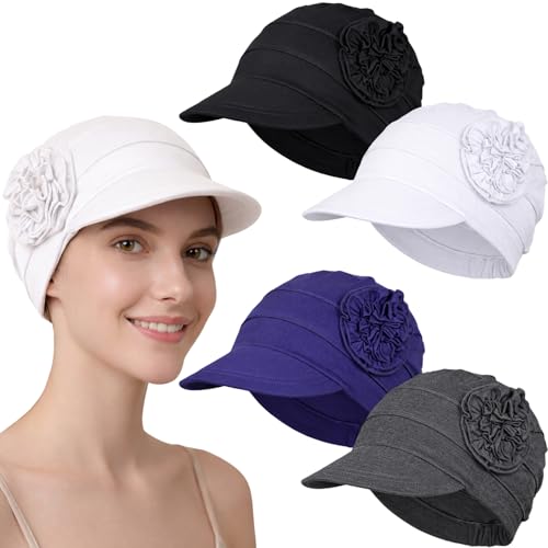 AIPESL 4 Pcs Chemo Headwear for Women Soft Cancer Hats Breathable Baseball Cap for Hair Loss