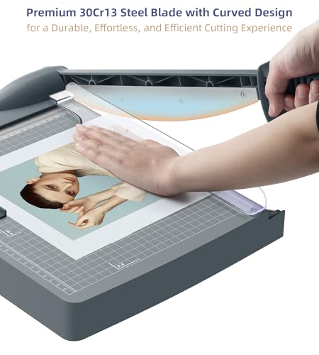 Firbon 12" Guillotine Paper Cutter, Heavy Duty 30-Sheet Capacity Trimmer for Cardstock, Photos, Scrapbooking, Office, Classroom, Studio (Gray) image 8