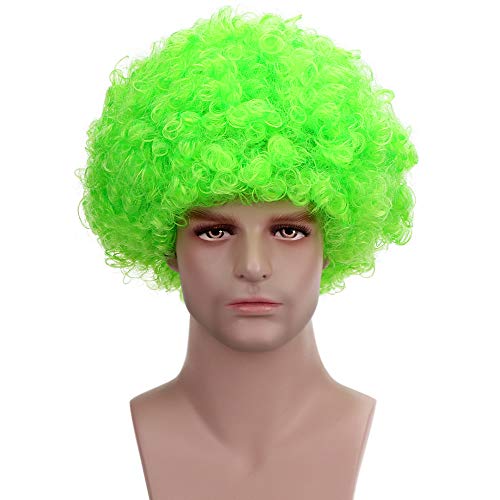 Image of FREE BEAUTY Fluffy Afro Synthetic Clown Wig for Men Women Cosplay Anime Party St. Patrick's Day Christmas Halloween Fancy Funny Wigs (Green)