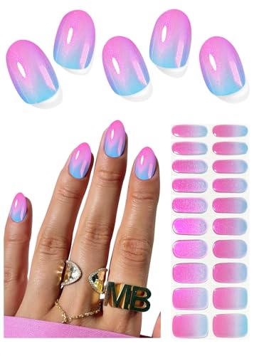 Semi Cured Gel Nail Strips Chrome Pearch Ombre 20pcs Adhesive UV Sticker Wraps for Home Manicure DIY