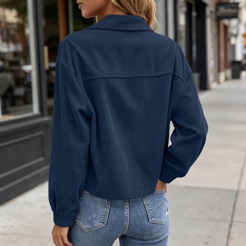 Gumipy Womens Corduroy Jacket Button Up Cropped Long Sleeve Fall Cardigans - image 8