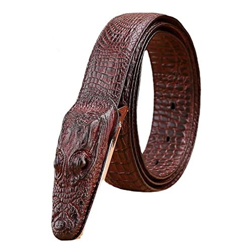Alligator Pattern Leather Belt Men's Crocodile Head Style Buckle Waistband for Formal Work or Casual Jeans and Cowboy (115cm/waist:39