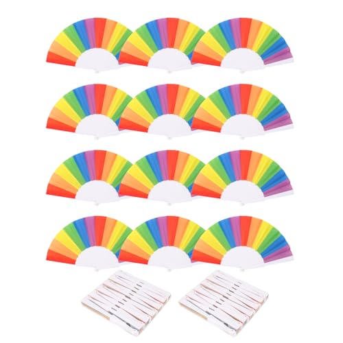 HUSL ABANICOS PLASTICO 23 CM, ABANICOS PARA EVENTOS, DETALLES PARA LOS INVITADOS, REGALOS DE BODA, FIESTAS, COMUNIÓN O BAUTIZO, REGALOS COMUNIÓN PARA INVITADOS (Arcoíris 24 Unidades)
