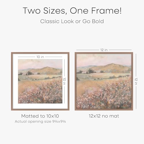 Image of Homeforia Mocha 12x12 Picture Frames, High End Metal 12 x 12 Square Poster Frame with Mat 10 x 10 Photo, 12x12 Mocha Frame Matted to 10x10 Print, 12by12 Thin Frames, Tempered Glass, Wall Kit, Set of 2