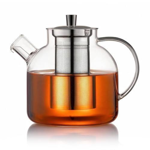 1500ml(50oz) Glass Teapot with Removable Infuser, Ehugos Stovetop Safe Large Tea Pot, Blooming and Loose Leaf Hand Crafted Kettle for Women and Adult with Stainless Infuser