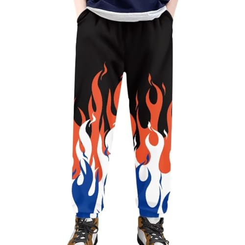 ORGYPET Flame 12-13 Size Camping Pants for Boy Cool Jogger Pants with Pockets Breathable Active Pants for Ball Games High Waisted Sweatpants for Boys Hiking Pants for Fall Gift for Friends