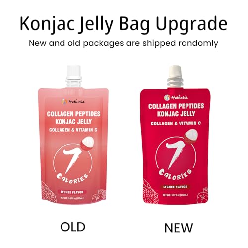 Hethstia Konjac Jelly Squeeze Pouch Lychee Flavor, 10 Packs, 7 Calories, Sugar Free, Gluten Free, Keto, Low Carb, Collagen Peptides, Vitamin C Drinkable Healthy Fruit Snacks, Holiday Gifts