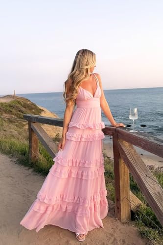 SEIM Women's Spaghetti Straps Ruffles Bridesmaid Dresses Long A Line Pleated Formal Evening Dress SE10574