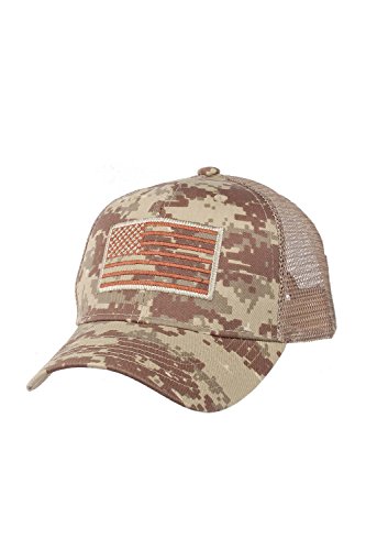 USA Flag Patch Tactical Style Mesh Trucker Baseball Cap Hat Desert Camo