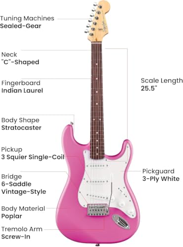 Image of Fender Squier Stratocaster Electric Guitar, Beginner Guitar, with 2-Year Warranty, Includes Free Lessons, Flash Pink with Matte Finish