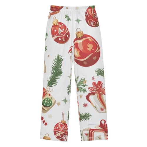 Christmas Ball Candy Cane Boys Long Pants Soft Trousers Elastic Waist Kids Lounge Bottoms with Pockets S-XL