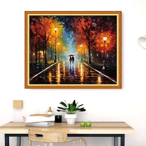 Image of Dooxvey Cross Stitch Kits for Adults Stamped Full Range of Embroidery Starter Kits for Beginners 11CT Printed Cross Stitch Patterns Needlepoint Kits Stamped Crossstitch-Couple Strolling 16x20 inch