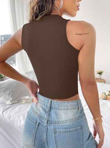 Image of LovelyWholesale Women Sexy Cut Out Crop Tank Tops Crew Neck Summer Sleeveless Top