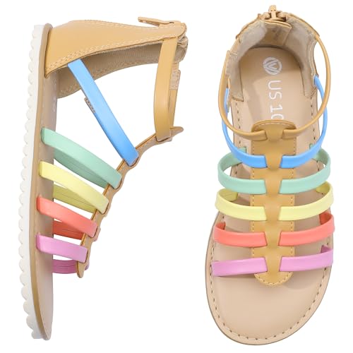 Image of MIXIN Girls Gladiator Sandals for Toddler /Little Kids Open Toe Cute Strappy Summer Flat Shoes with Zipper
