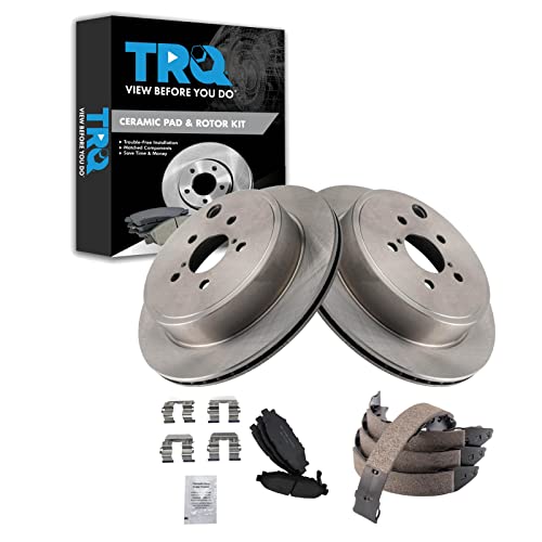 Image of TRQ Rear Brake Pad and Rotor Set Ceramic Parking Shoe Compatible with 2013-2014 Subaru Legacy