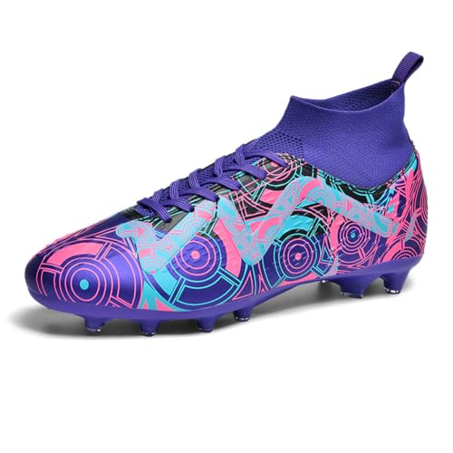 NCNDB Women's Men's AG Cleats Long Studs Outdoor Turf Sneaker Youth Training Football Shoes High-top Lightweight Soccer Shoes Size 7/6 Purple