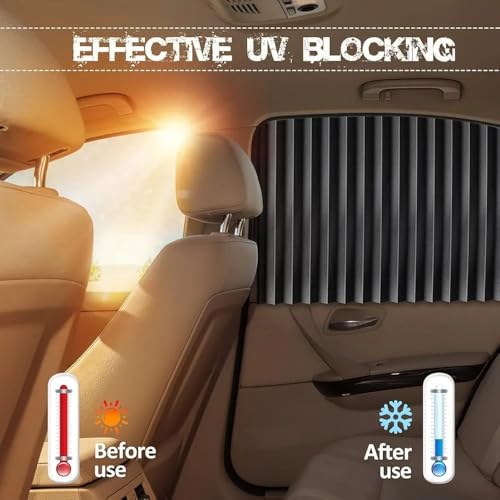 Image of Car Window Sun Shade Curtains, Magnetic, 4-Piece Set, Front and Rear Side, Black, Windows Free to Lift