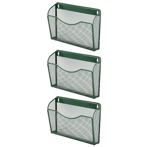 EASEPRES 3 Single Pocket Mesh Hanging File Organizer, Vertical Wall Mounted Magazine File Holder, Mount Basket Mail Paper Document Folder Organizing for Office, Home and School, Dark Green