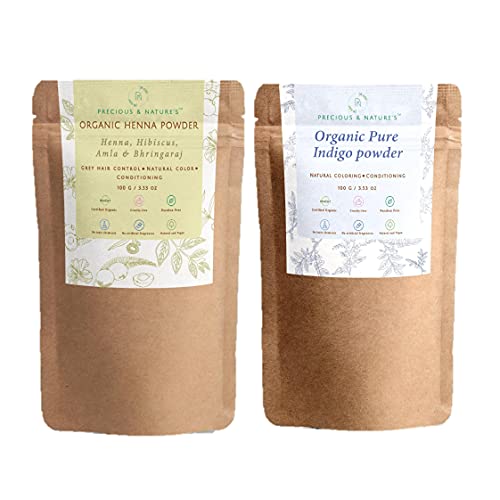 Precious & Nature's Certified Organic Hair color & Nourishment Kit with Organic Henna powder and Ind...