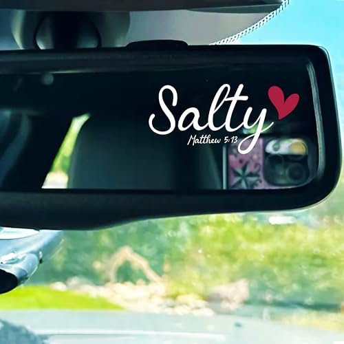 Image of Set 2Pcs Salty Bible Rearview Mirror Decal Red Heart Bible Verse Praise God Jesus Car Decals Water Bottle Window Sticker Vinyl Waterproof 2x1 Inches Decal New Car Accessories Gift for Mom Dad Friend