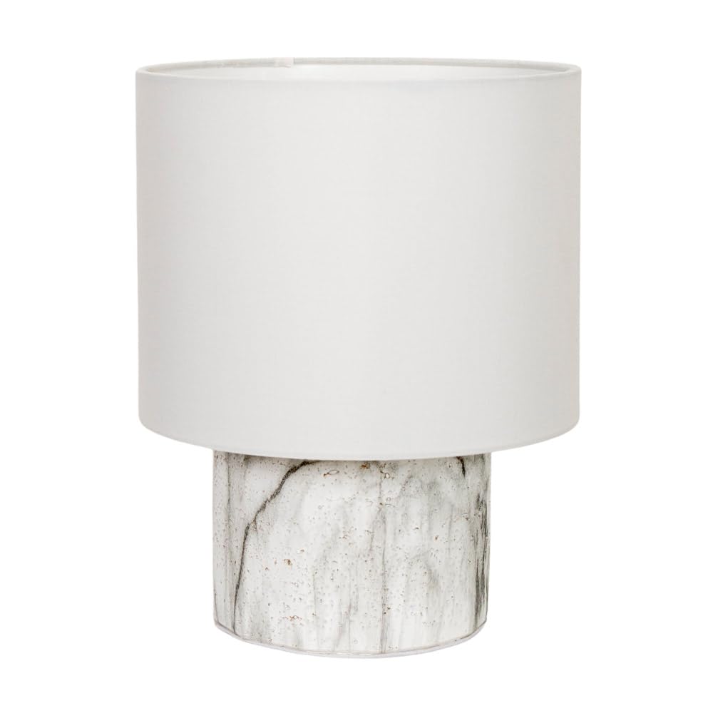 ValueLights | Melanie White Marble Effect Table Lamp with White Linen Lamp Shade and LED Bulb | Table Lamps, Home Décor & Improvement Essential | Included LED Bulb
