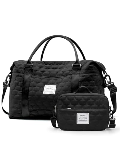 Sport Gym Duffel Bags for Women Black Cute Travel Weekender Tote Bag with Toiletry Bag Carry On Bag Overnight Bag with Wet Pocket Hospital Bag for Labor and Delivery