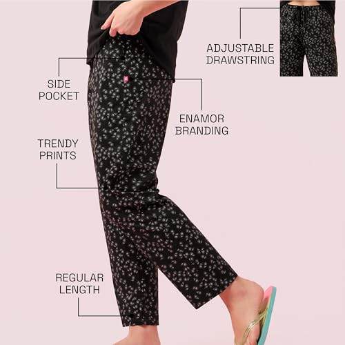 Image of Enamor Mid Rise Full Length Adjustable Drawstring Hangout Pant for Women - Relaxed Fit, Combed Cotton - E4A5