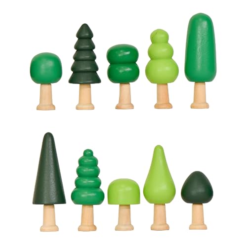 10-Piece Wooden Toy Trees Set Unique Miniature Model Trees for Crafts Dioramas and Fairy Gardens Wood Forest Trees for Projects Cake Toppers and Kids Play