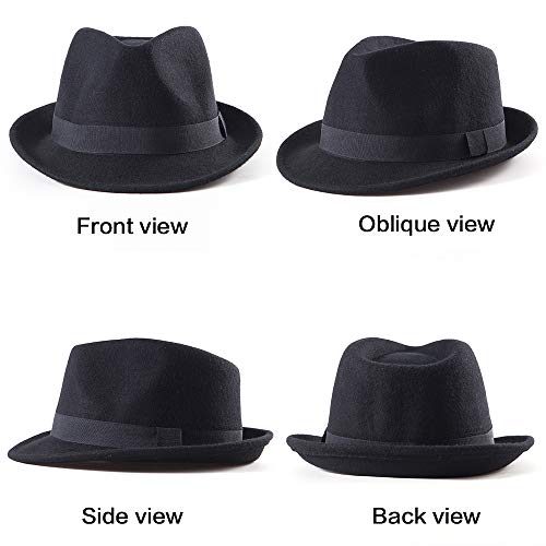 image for LADYBRO Black Fedora Hat for Men - Classic Wool Short Brim Trilby for 