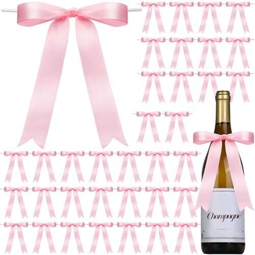 YGDZ Pink Bows 30PCS Satin Ribbon Bow 5x7 Large Twist Tie Bows for Gift Wrapping Balloons for Party Cake Craft Baby Shower Valentines Day Decoration