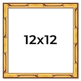 Poster Palooza 12x12 Frame Gold Bamboo Solid Wood Square Picture Frame with UV Acrylic, Foam Board Backing & Hanging Hardware Included