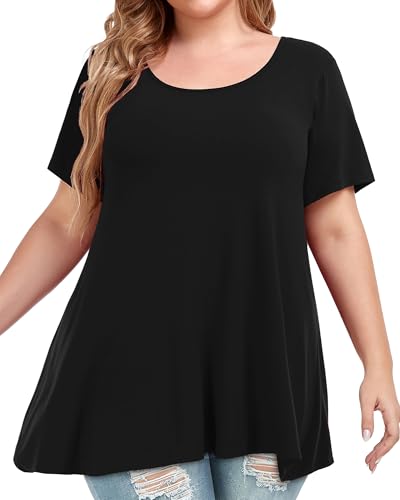 Image of JOELLYUS Plus Size Tops for Women Tunic Floral Casual Short Sleeves T Shirts Flowy Blouses 2026