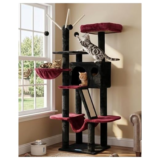 Hey-brother Cat Tree Tower with Padded Platform Bed, Hammock, MPJ019-SBR