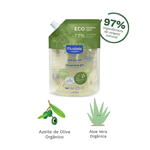 Mustela Refil Gel Lavante Bio 400Ml - Vegano Para Corpo E Cabelo - Orgânico Certificado Sem Fragrânc