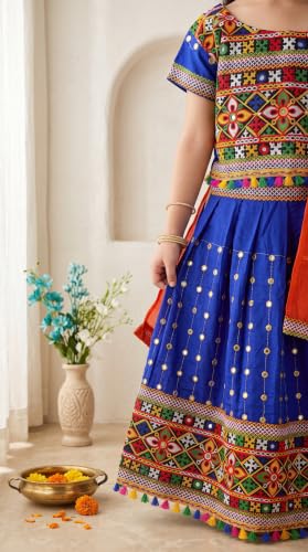 Image of AHHAAAA Girls Lehenga Choli with Dupatta, Kids Embroidered Chaniya Choli Set for Navratri Garba Dandiya Wedding Party Ethnic Outfit Y0045