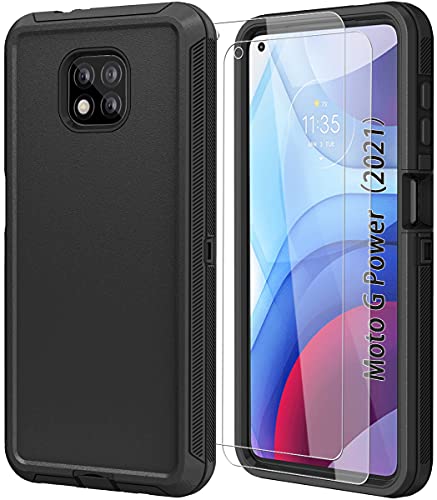 ONOLA Compatible with Moto G Power 2021 Case with HD Screen Protector (2 Packs) [Not for G Power 2020],Moto G Power Case 2021 Full Body Protection 3 in 1 Durable Case for Moto G Power 2021 (Black)