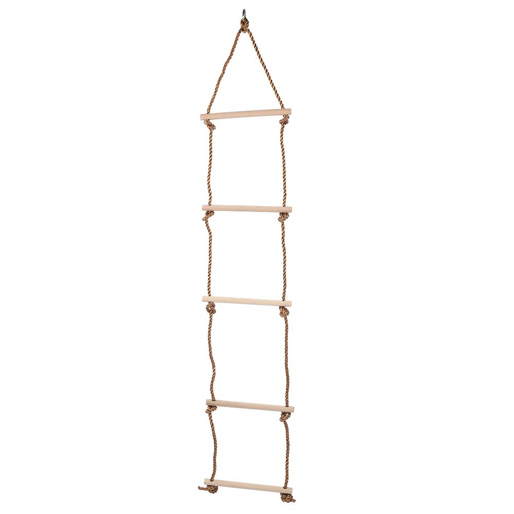 5 Wooden Climbing Rope Ladder Kids Tree Swing, Indoor and Outdoor Backyard Playground Play Swing Sets Accessories