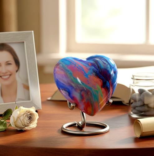 Esplanade Mini urne funéraire en métal en Forme de cœur | Petite urne pour Cendres funéraires | Souvenir en métal texturé avec Support | Multicolore –...