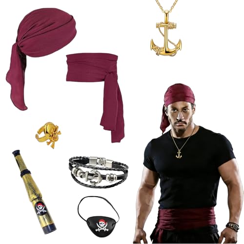 Coffee Life Plus Herren Accessoires Piratenkostüm Zubehör für Accessories Bandana Schmuck Piratin Geeignet für Halloween Karneval und Cosplay. (Herrenmode)