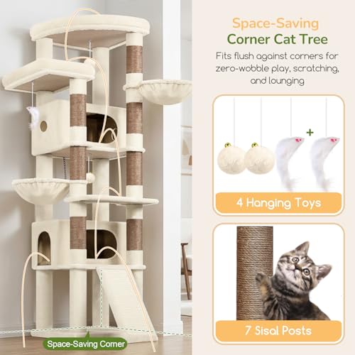 Image of Globlazer Extra Large Heavy Duty Cat Tree, 80in Tall Sturdy Cat Tree Tower for Multiple Indoor Cats Large Adult with Scratching Posts, 2 Spacious Condos with Padding, 2 Soft Perches, S80C, Beige