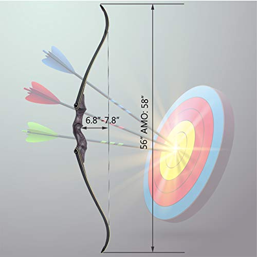 Teledu 58 Takedown Arc Classique Branches en Bambou Arc Main Droite et Gauche pour tir à l'arc 25-45lbs (30Lbs, Droite)